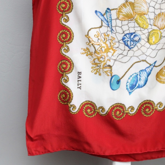 Bally Vintage Woman's Crustaceans Seashell Nautical Silk Square Scarf 34"x 34" - Picture 3 of 8